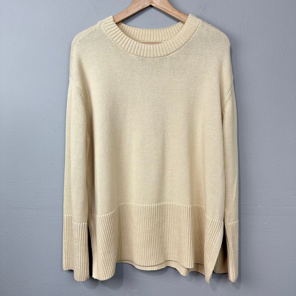 Gap Sweater Women Size L Cream Cotton Knit Crewneck Long‎ Sleeve Oversized Tunic